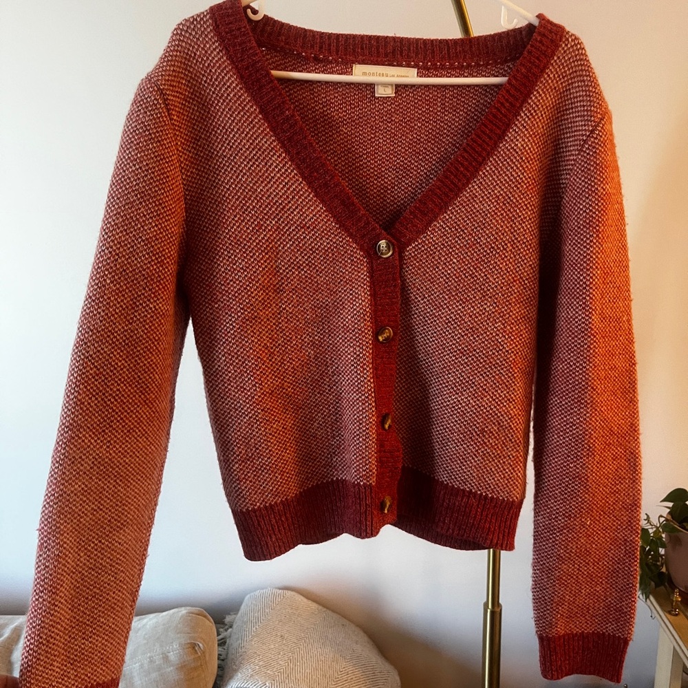 Salmon Colored Button-Up Women's patchwork cardigan